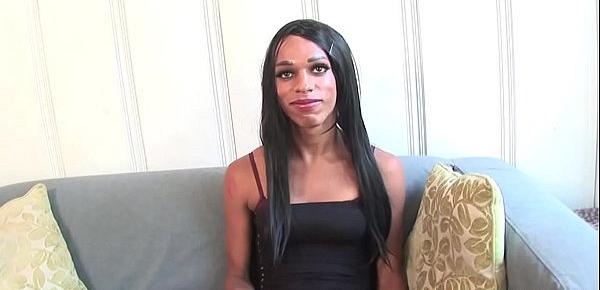  Ebony transsexual jerks off at casting